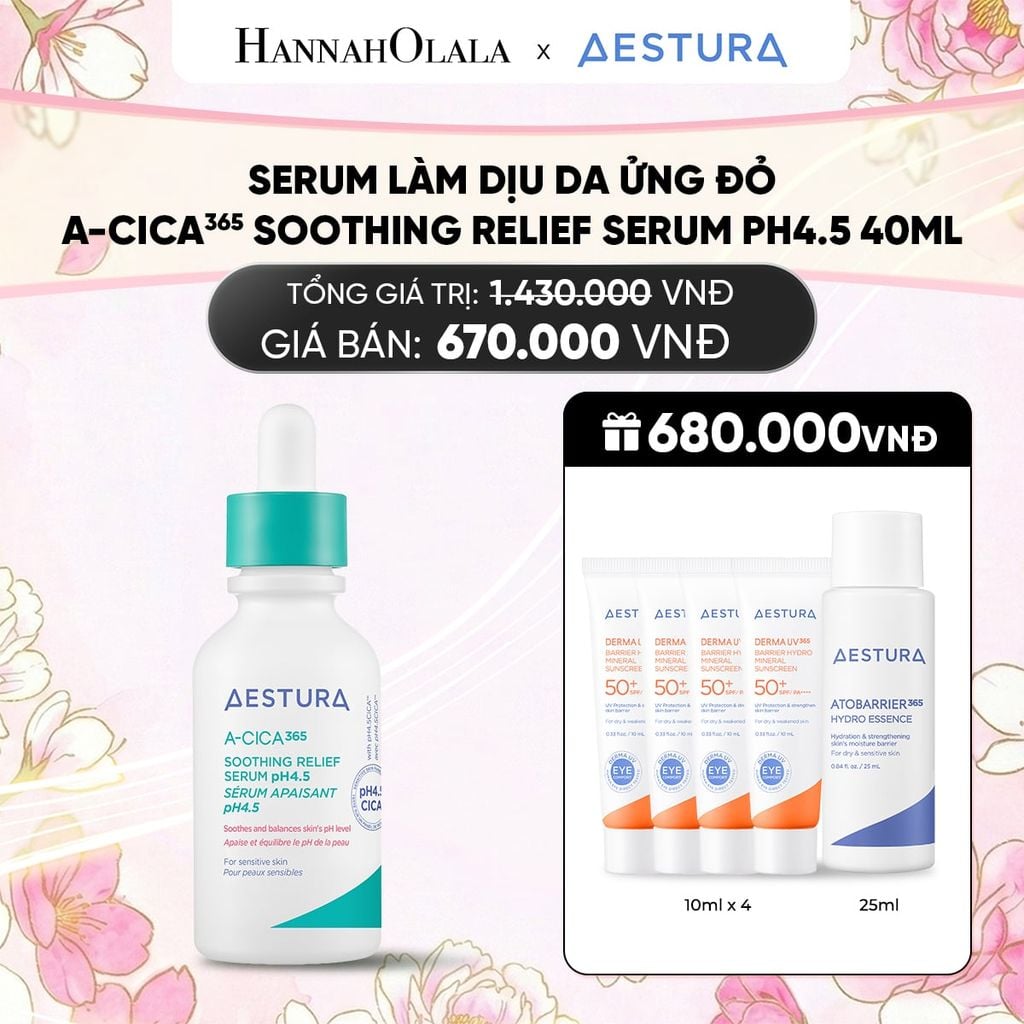  [PHIÊN BẢN CẢI TIẾN] DƯỠNG CHẤT RAU MÁ LÀM DỊU, MỜ THÂM VÀ PHỤC HỒI DA KHÔ/MỤN/NHẠY CẢM AESTURA A-CICA365 BLEMISH RELIEF SERUM 40ML 