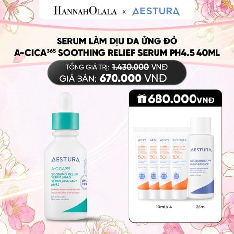  [PHIÊN BẢN CẢI TIẾN] DƯỠNG CHẤT RAU MÁ LÀM DỊU, MỜ THÂM VÀ PHỤC HỒI DA KHÔ/MỤN/NHẠY CẢM AESTURA A-CICA365 BLEMISH RELIEF SERUM 40ML 