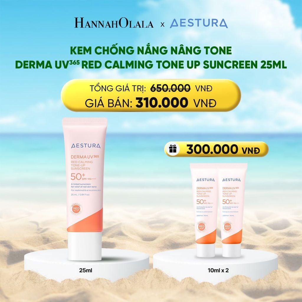  DEAL 5: KEM CHỐNG NẮNG NÂNG TONE AESTURA DERMA UV365 RED CALMING TONE UP SUNCREEN 25ML 