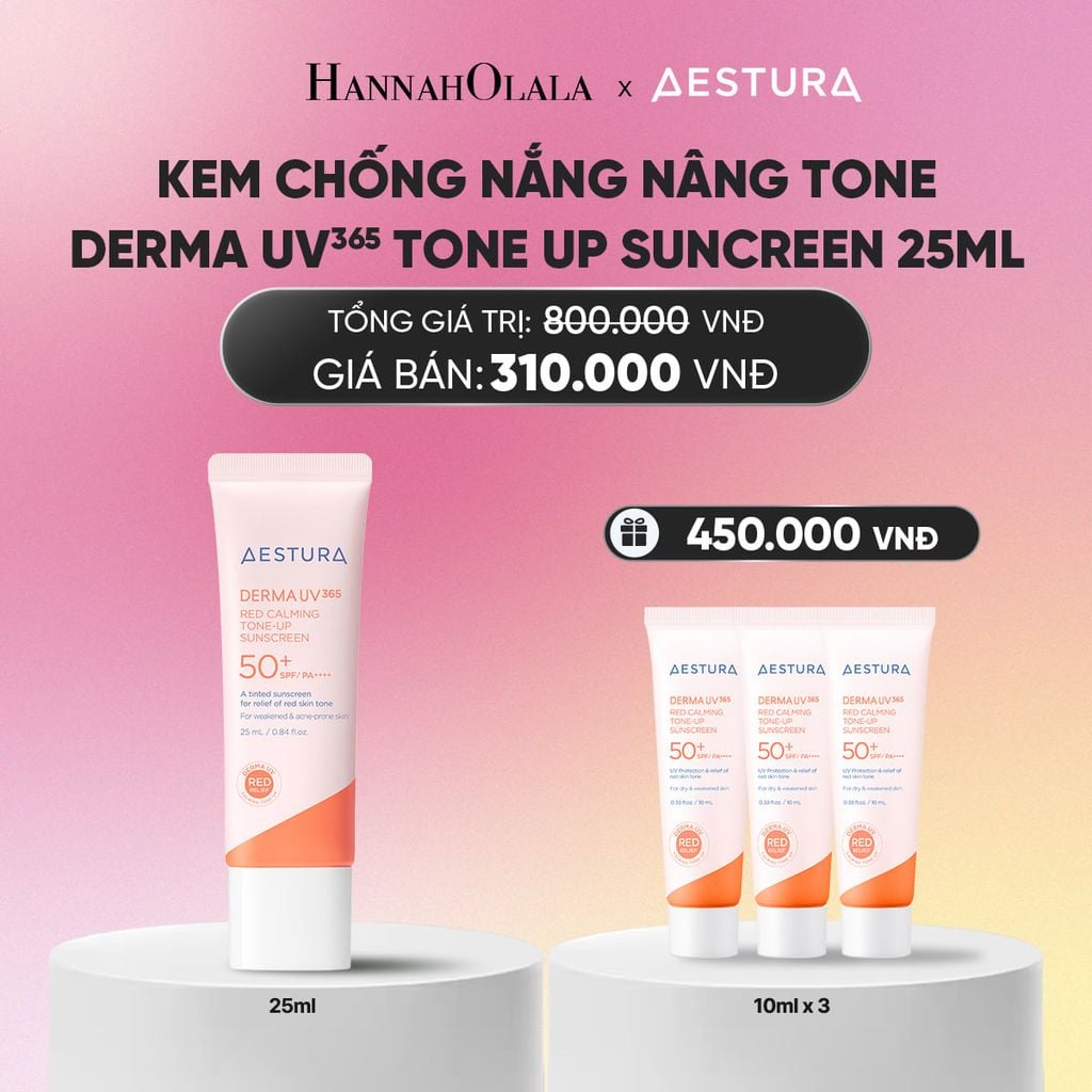  KEM CHỐNG NẮNG NÂNG TONE AESTURA DERMA UV365 RED CALMING TONE UP SUNCREEN 25ML SPF50+ PA++++_A2409 