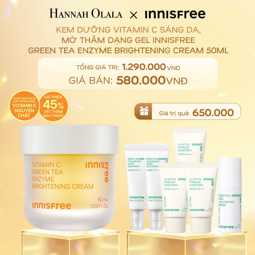  DEAL 5: KEM DƯỠNG VITAMIN C SÁNG DA, MỜ THÂM DẠNG GEL INNISFREE GREEN TEA ENZYME BRIGHTENING CREAM 50ML 