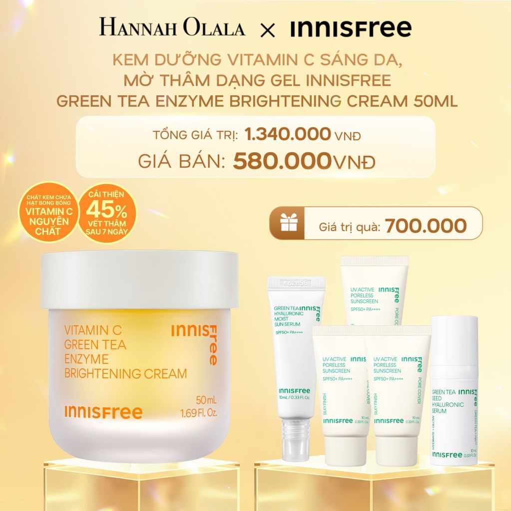  DEAL 5: KEM DƯỠNG VITAMIN C SÁNG DA, MỜ THÂM DẠNG GEL INNISFREE GREEN TEA ENZYME BRIGHTENING CREAM 50ML 