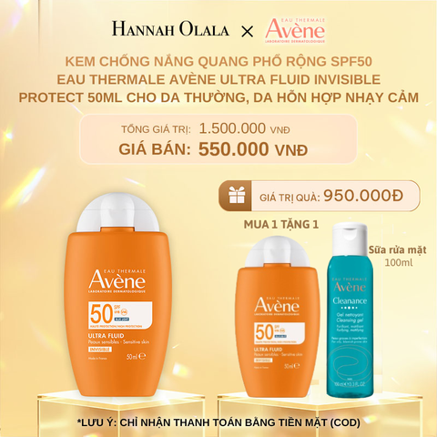  C1008_DEAL 5: MUA 1 TẶNG 1 KEM CHỐNG NẮNG QUANG PHỔ RỘNG SPF50 EAU THERMALE AVÈNE ULTRA FLUID INVISIBLE PROTECT 50ML CHO DA THƯỜNG, DA HỖN HỢP NHẠY CẢM 