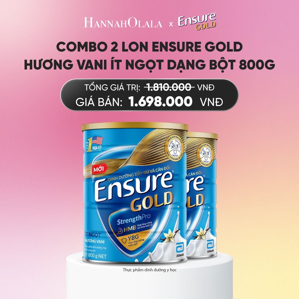  COMBO 2 LON ENSURE GOLD HƯƠNG VANI ÍT NGỌT DẠNG BỘT 800G DEAL : _A1616 