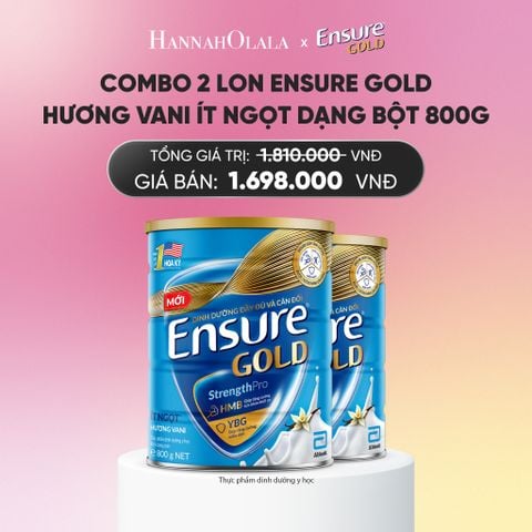  COMBO 2 LON ENSURE GOLD HƯƠNG VANI ÍT NGỌT DẠNG BỘT 800G DEAL : _A1616 