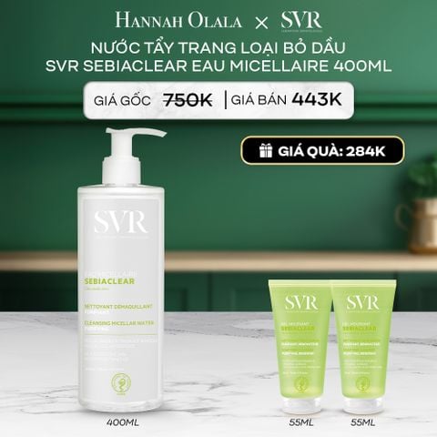  A99_DEAL 05: NƯỚC TẨY TRANG SẠCH SÂU LOẠI BỎ DẦU NHỜN SVR SEBIACLEAR EAU MICELLAIRE 400ML 