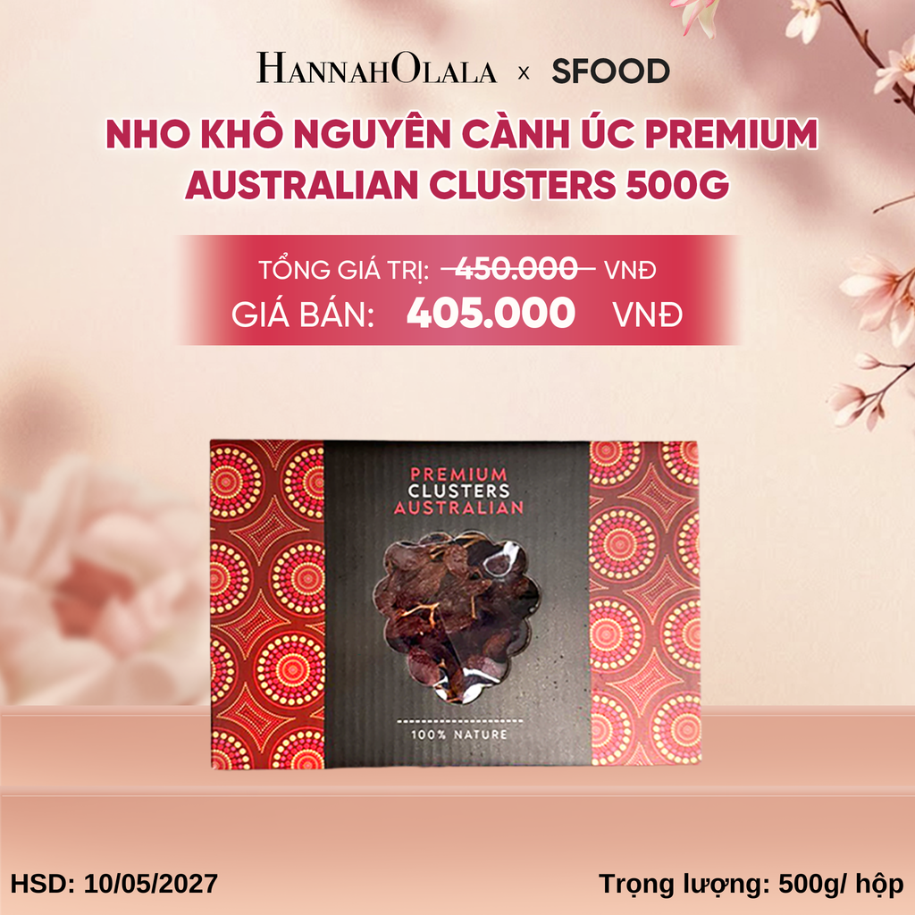  NHO KHÔ NGUYÊN CÀNH ÚC PREMIUM AUSTRALIAN CLUSTERS 500G - A519 