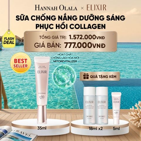  [THẾ HỆ MỚI] KEM CHỐNG NẮNG DẠNG SỮA DƯỠNG SÁNG PHỤC HỒI COLLAGEN TỪ CẤP ĐỘ TẾ BÀO ELIXIR DAY CARE REVOLUTION SPF50+ 35ML - DEAL 5_ D2185 