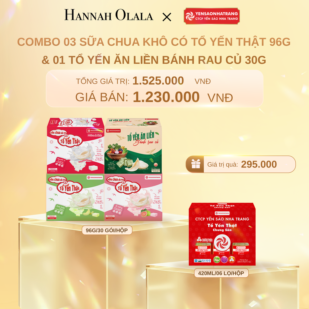  C876_DEAL 5: COMBO 03 SỮA CHUA KHÔ CÓ TỔ YẾN THẬT 96G & 01 TỔ YẾN ĂN LIỀN BÁNH RAU CỦ 30G 