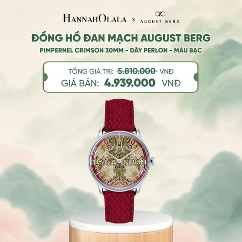  ĐỒNG HỒ ĐAN MẠCH AUGUST BERG X MORRIS & CO. PIMPERNEL CRIMSON 30MM - DÂY PERLON - MÀU BẠC - DEAL 5 - A1809 
