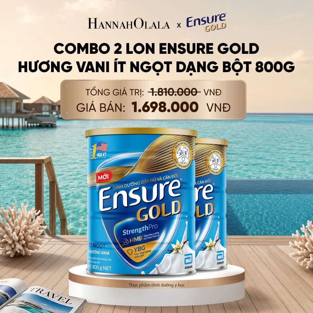  COMBO 2 LON ENSURE GOLD HƯƠNG VANI ÍT NGỌT DẠNG BỘT 800G DEAL :_ D1924 