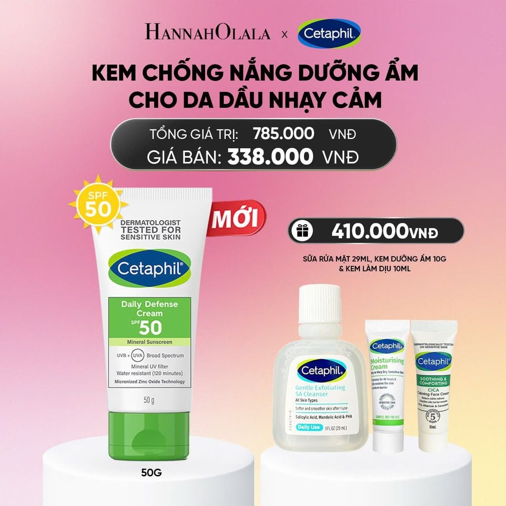  DEAL 5: KEM CHỐNG NẮNG DƯỠNG ẨM 2IN1 CHO DA DẦU NHẠY CẢM CETAPHIL DAILY DEFENSE CREAM SPF50 50G_ A1934 