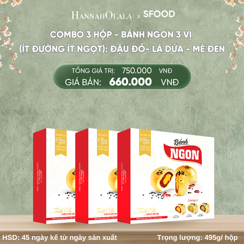  DEAL 5: COMBO 3 HỘP - BÁNH NGON 3 VỊ (ÍT ĐƯỜNG ÍT NGỌT): ĐẬU ĐỎ- LÁ DỨA - MÈ ĐEN 