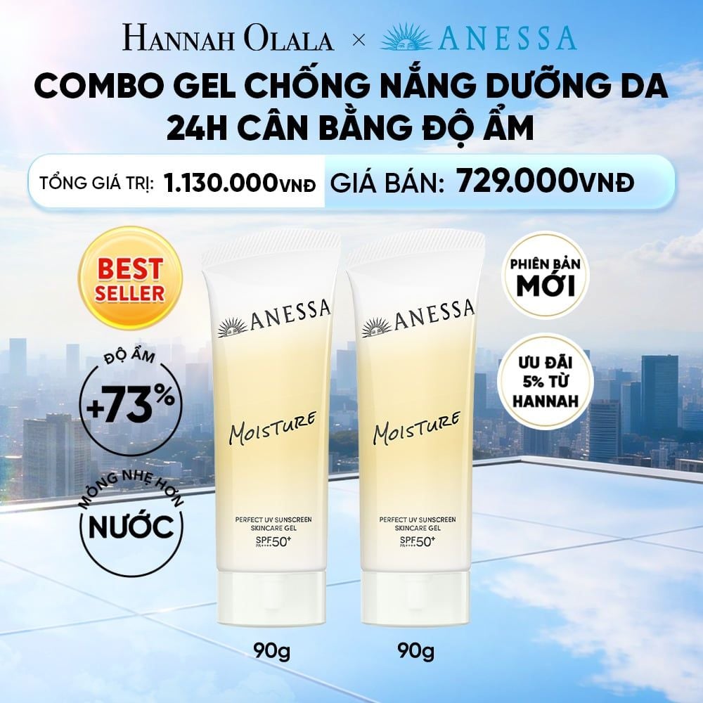  [PHIÊN BẢN MỚI] COMBO GEL CHỐNG NẮNG DƯỠNG DA 24H CÂN BẰNG ĐỘ ẨM ANESSA MOISTURE UV GEL SPF50+ PA++++ 90GX2 - DEAL 5 