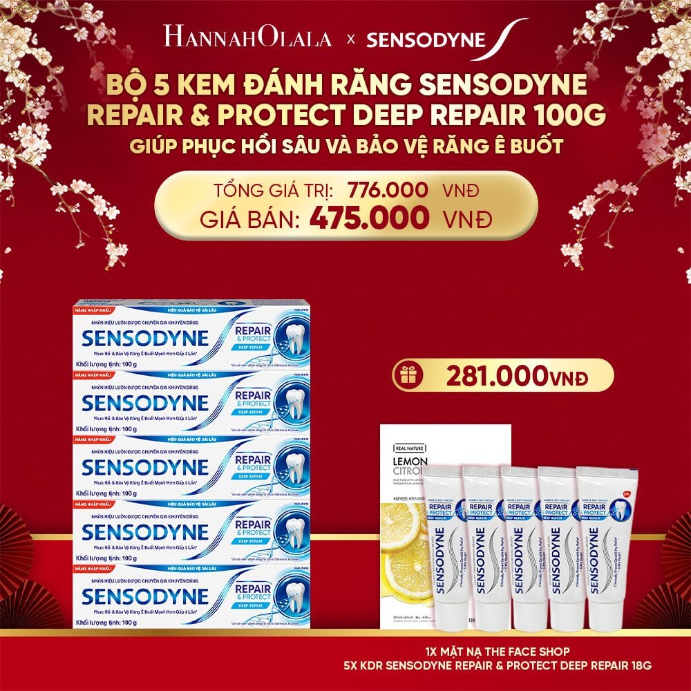  DEAL 5: BỘ 5 KEM ĐÁNH RĂNG SENSODYNE REPAIR & PROTECT DEEP REPAIR 100G GIÚP PHỤC HỒI SÂU VÀ BẢO VỆ RĂNG Ê BUỐT 