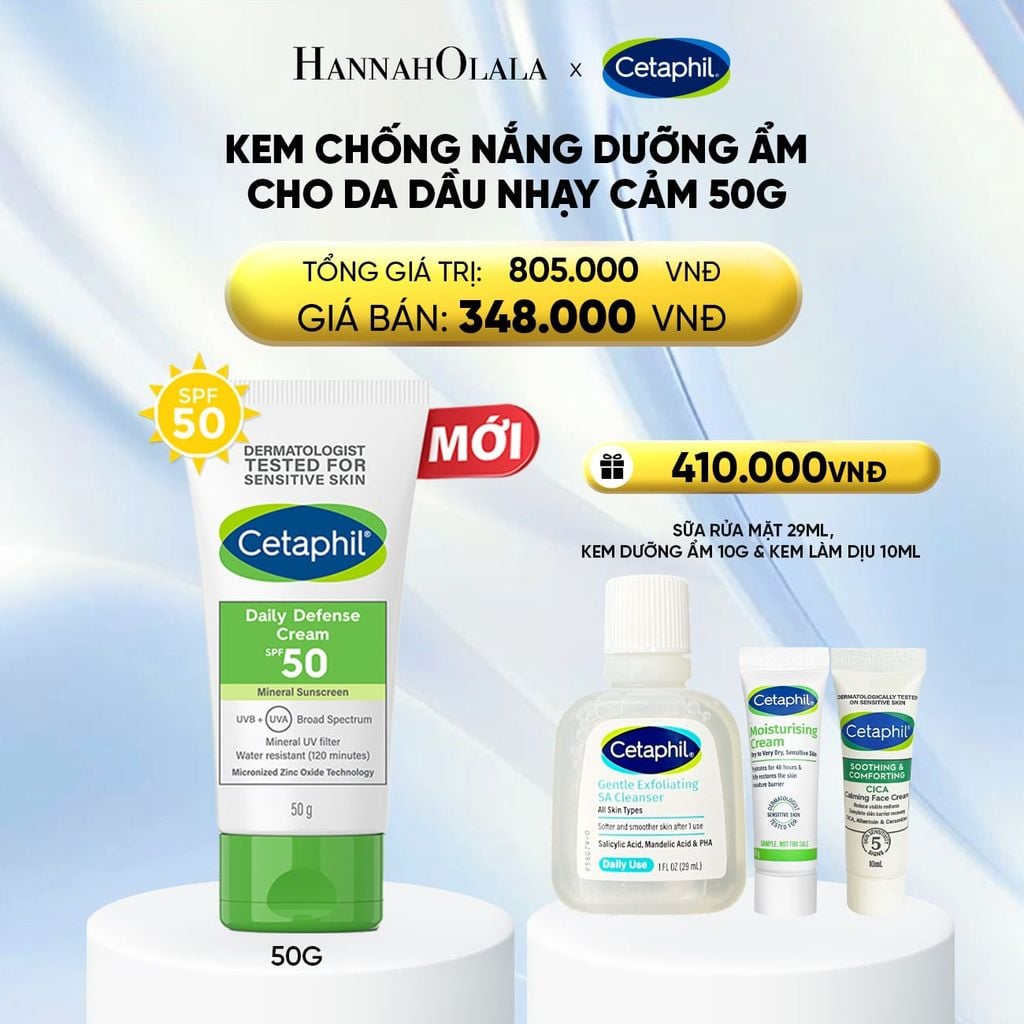  KEM CHỐNG NẮNG DƯỠNG ẨM 2IN1 CHO DA DẦU NHẠY CẢM CETAPHIL DAILY DEFENSE CREAM SPF50 50G - DEAL 5: 
