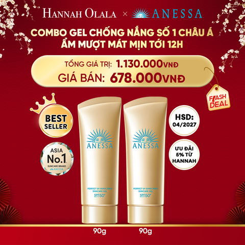  DEAL 5: COMBO GEL CHỐNG NẮNG DƯỠNG DA DƯỠNG ẨM BẢO VỆ HOÀN HẢO ANESSA GOLD GEL SPF50+ PA++++ 90GX2
HSD: 1/4/2027 