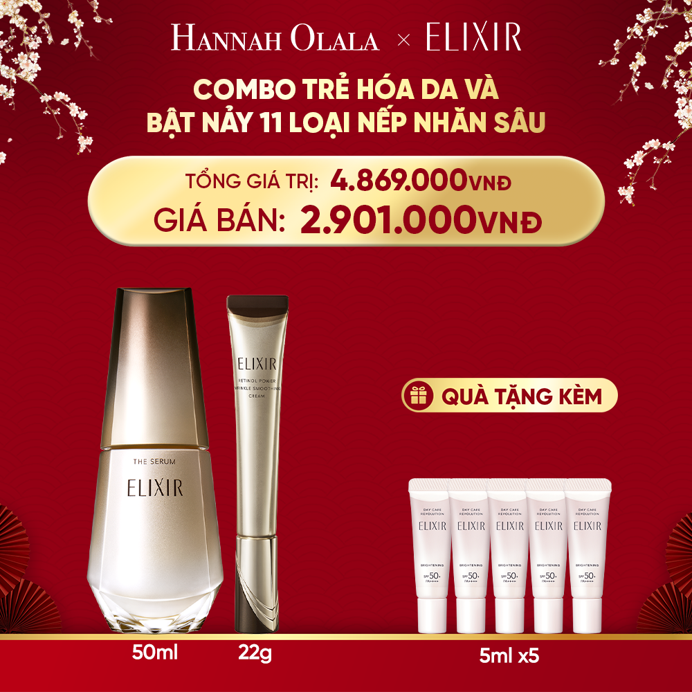  DEAL 5: COMBO SERUM KÍCH HOẠT TRẺ HÓA LÀN DA EIS THE SERUM AA 50ML & KEM DƯỠNG DA CẢI THIỆN 11 LOẠI NẾP NHĂN SÂU ELIXIR RETINOL POWER WRINKLE SMOOTHING CREAM 22G ( PHIÊN BẢN CẢI TIẾN MỚI) 