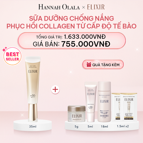  E120_DEAL 24: [THẾ HỆ MỚI] SỮA CHỐNG NẮNG PHỤC HỒI COLLAGEN TỪ CẤP ĐỘ TẾ BÀO ELIXIR DAY CARE REVOLUTION SPF50+ 35ML 