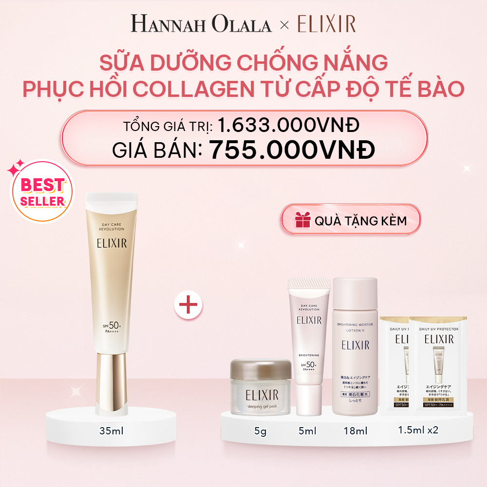  E120_DEAL 24: [THẾ HỆ MỚI] SỮA CHỐNG NẮNG PHỤC HỒI COLLAGEN TỪ CẤP ĐỘ TẾ BÀO ELIXIR DAY CARE REVOLUTION SPF50+ 35ML 