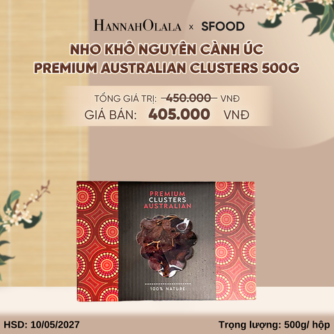  NHO KHÔ NGUYÊN CÀNH ÚC PREMIUM AUSTRALIAN CLUSTERS 500G - A2436 