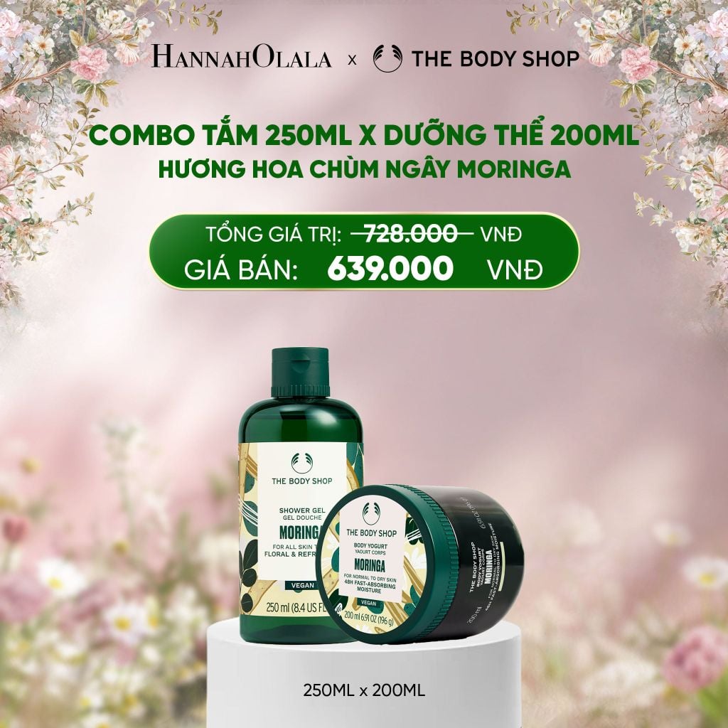  DEAL 5: COMBO CHĂM DA NGÁT HƯƠNG HOA CHÙM NGÂY MORINGA - SỮA TẮM 250ML & SỮA CHUA DƯỠNG THỂ 200ML 