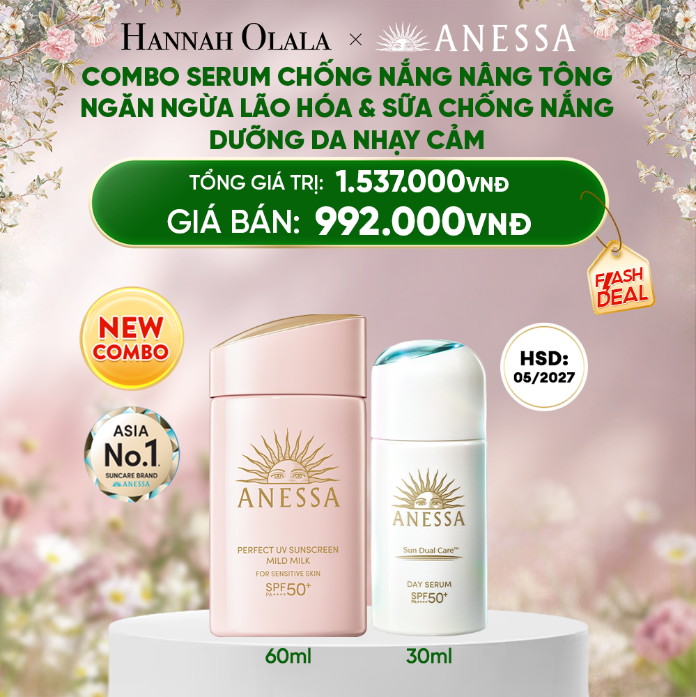 DEAL 5: COMBO SERUM CHỐNG NẮNG & SỮA CHỐNG NẮNG BẢO VỆ VÀ DƯỠNG DA AN TOÀN CHO DA NHẠY CẢM ANESSA DAY SERUM 30ML + MILD MILK 60ML 