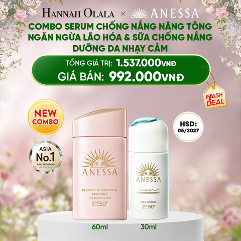  DEAL 5: COMBO SERUM CHỐNG NẮNG & SỮA CHỐNG NẮNG BẢO VỆ VÀ DƯỠNG DA AN TOÀN CHO DA NHẠY CẢM ANESSA DAY SERUM 30ML + MILD MILK 60ML 