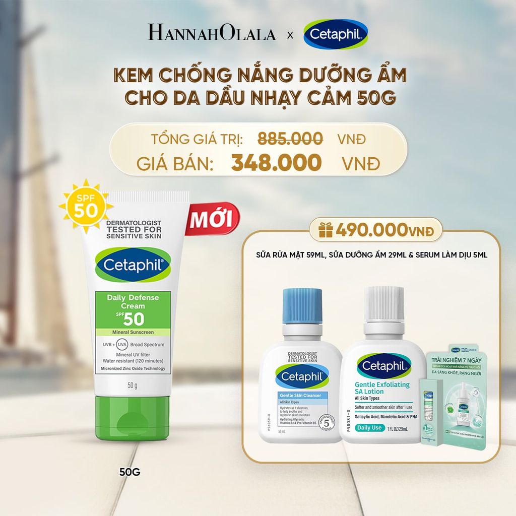  KEM CHỐNG NẮNG DƯỠNG ẨM 2IN1 CHO DA DẦU NHẠY CẢM CETAPHIL DAILY DEFENSE CREAM SPF50 50G DEAL 5: 