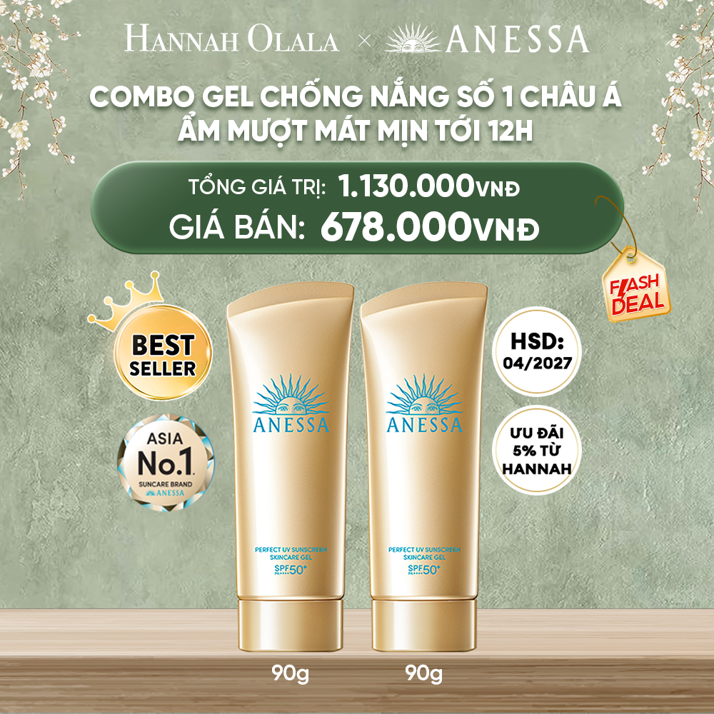  DEAL 5: COMBO KEM CHỐNG NẮNG DẠNG GEL DƯỠNG DA DƯỠNG ẨM BẢO VỆ HOÀN HẢO ANESSA GOLD GEL SPF50+ PA++++ 90GX2
HSD: 1/4/2027 