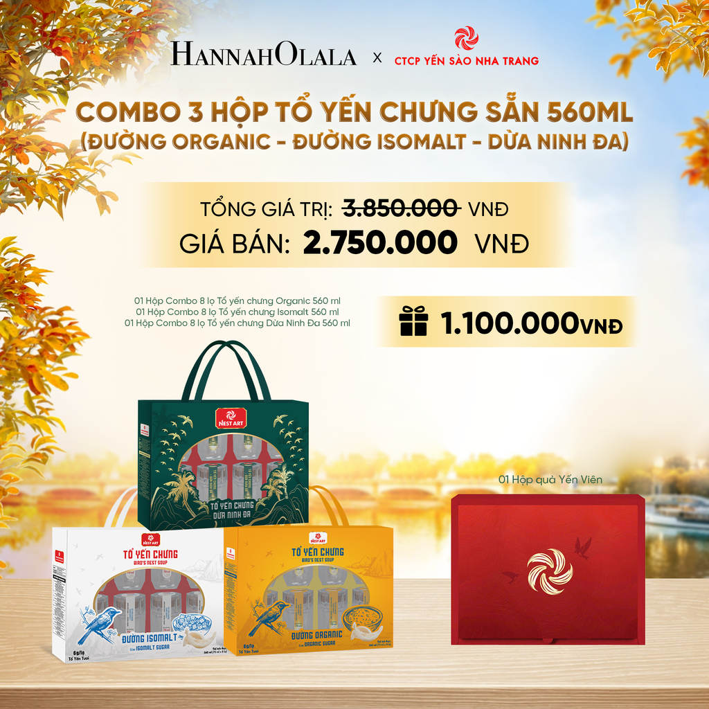  COMBO 03 HỘP TỔ YẾN CHƯNG 560ML (DỪA NINH ĐA- ORGANIC- ISOMALT) - DEAL 5 - E1787 