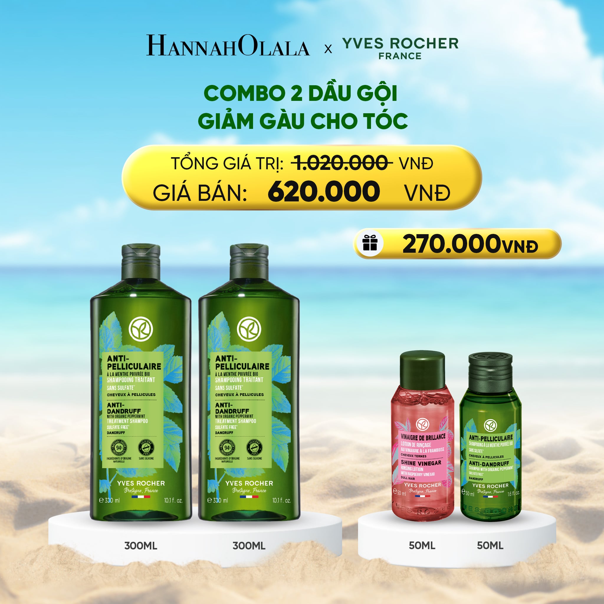 Combo Dầu Gội - Xả Giảm Gàu Hương Nước Hoa Pháp