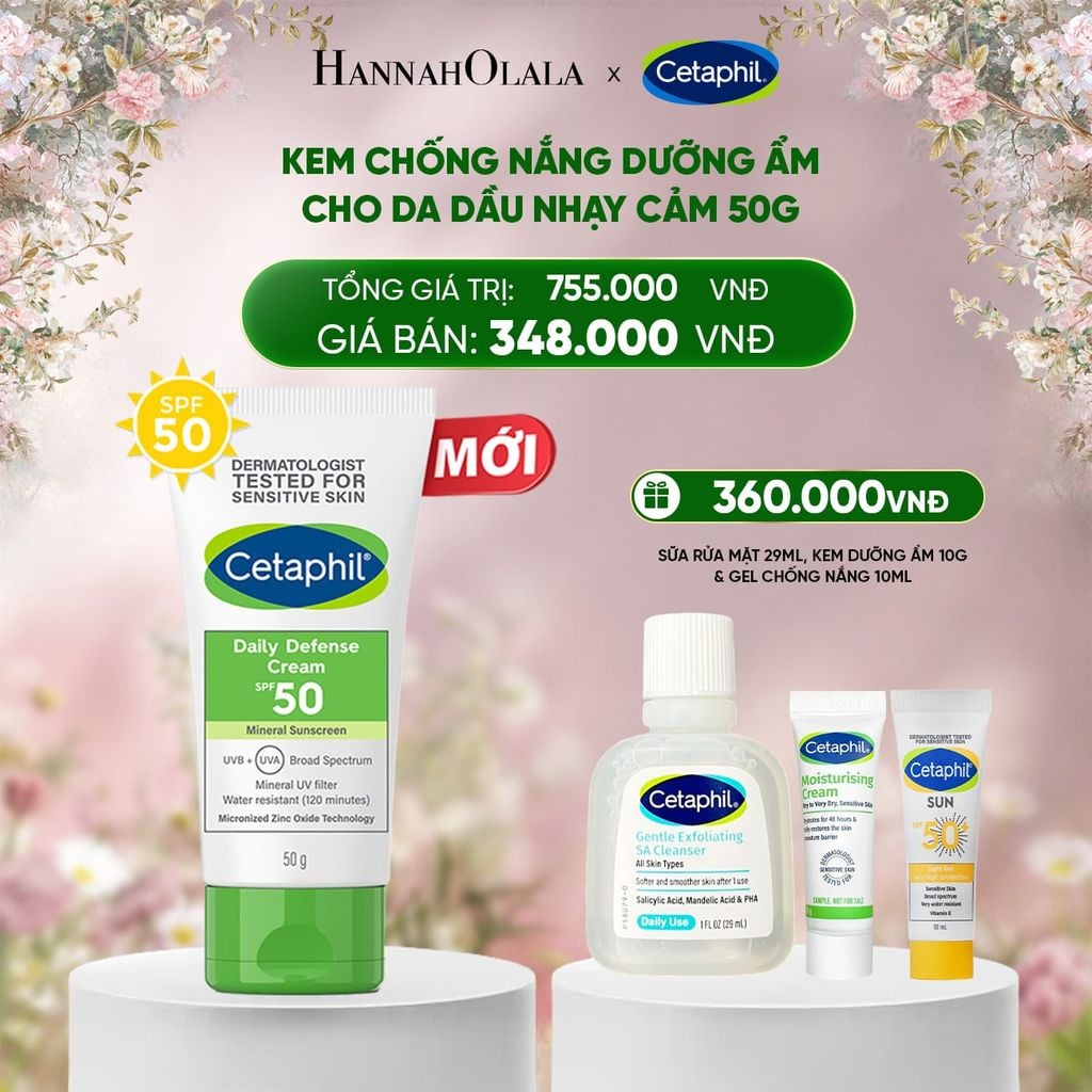  DEAL 5: KEM CHỐNG NẮNG DƯỠNG ẨM 2IN1 CHO DA DẦU NHẠY CẢM CETAPHIL DAILY DEFENSE CREAM SPF50 50G 