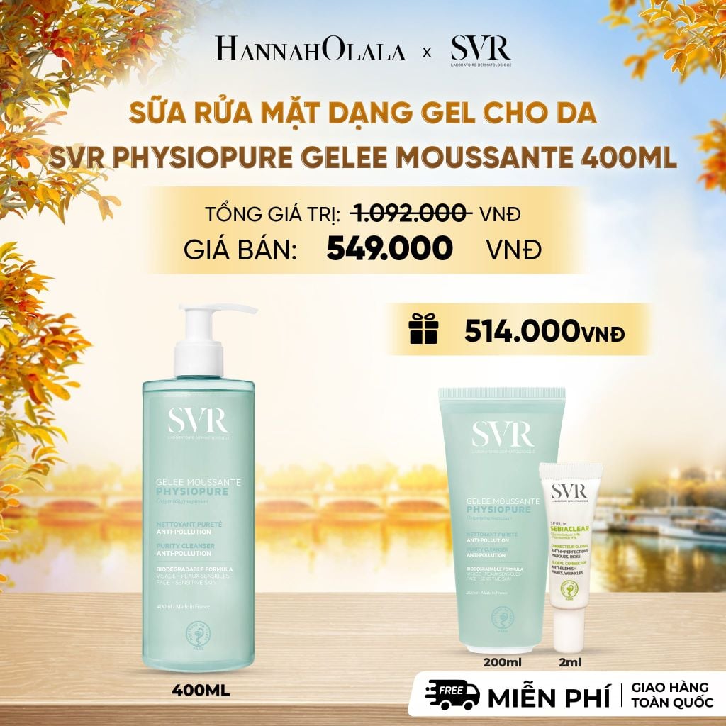  SỮA RỬA MẶT DẠNG GEL CHO DA NHẠY CẢM SVR PHYSIOPURE GELEE MOUSSANTE 400ML - DEAL 5 - E693 