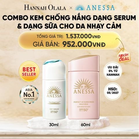  COMBO SERUM CHỐNG NẮNG & SỮA CHỐNG NẮNG BẢO VỆ VÀ DƯỠNG DA AN TOÀN CHO DA NHẠY CẢM ANESSA DAY SERUM 30ML + MILD MILK 60ML
HSD: 24/05/2027 - DEAL 5 