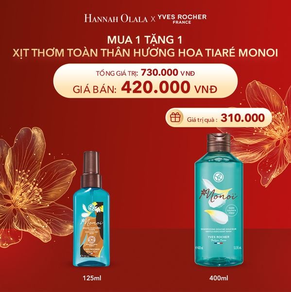  DEAL 8: MUA 1 TẶNG 1 XỊT THƠM TOÀN THÂN HƯƠNG HOA TIARÉ MONOI TẶNG SỮA TẮM 