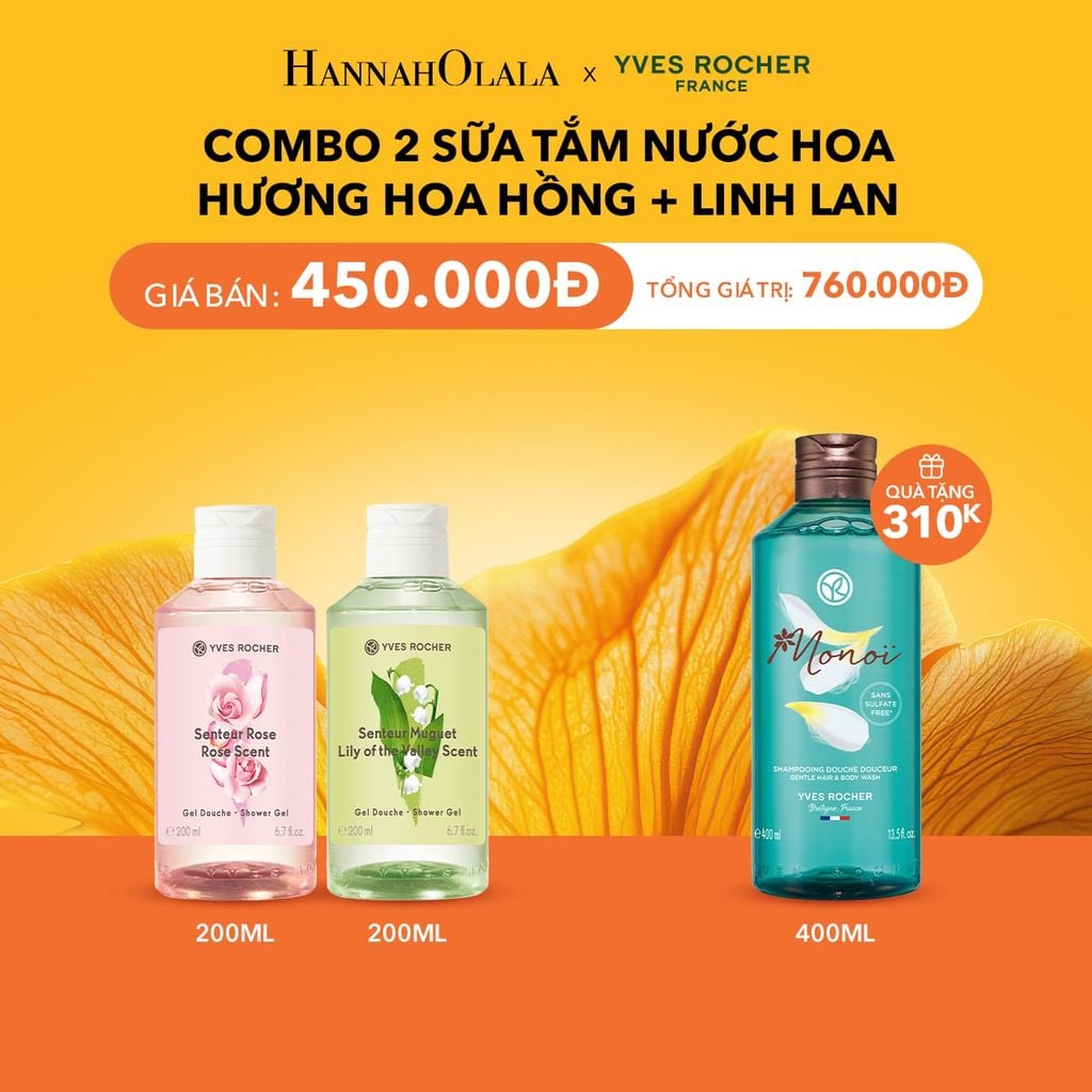  COMBO 2 SỮA TẮM NƯỚC HOA HƯƠNG HOA HỒNG + LINH LAN TẶNG SỮA TẮM GỘI HƯƠNG HOA SỨ TIARÉ MONOI 