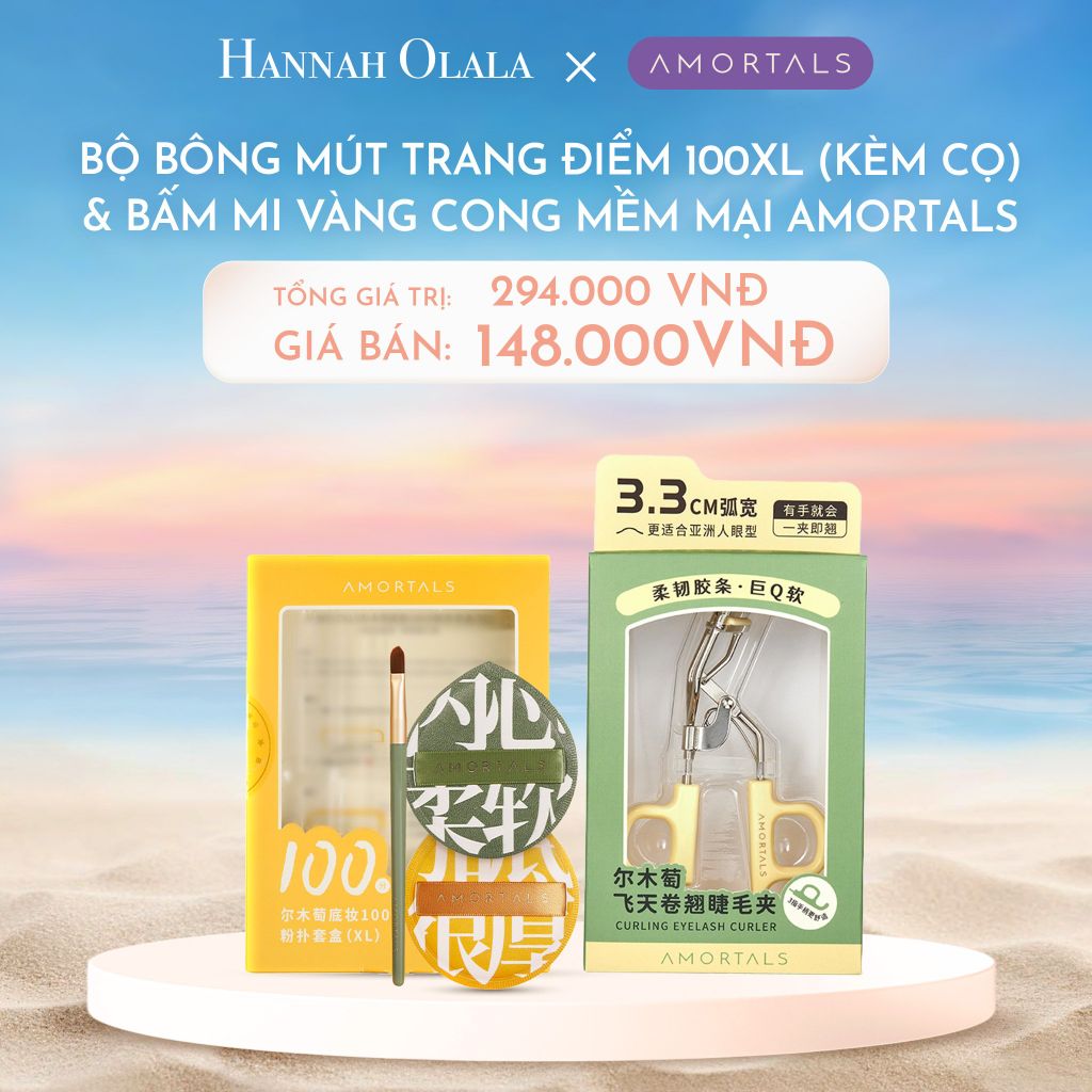  C1129_DEAL 5:BỘ BÔNG MÚT TRANG ĐIỂM XL 100 (KÈM CỌ) VÀ BẤM MI VÀNG CONG MỀM MẠI AMORTALS 