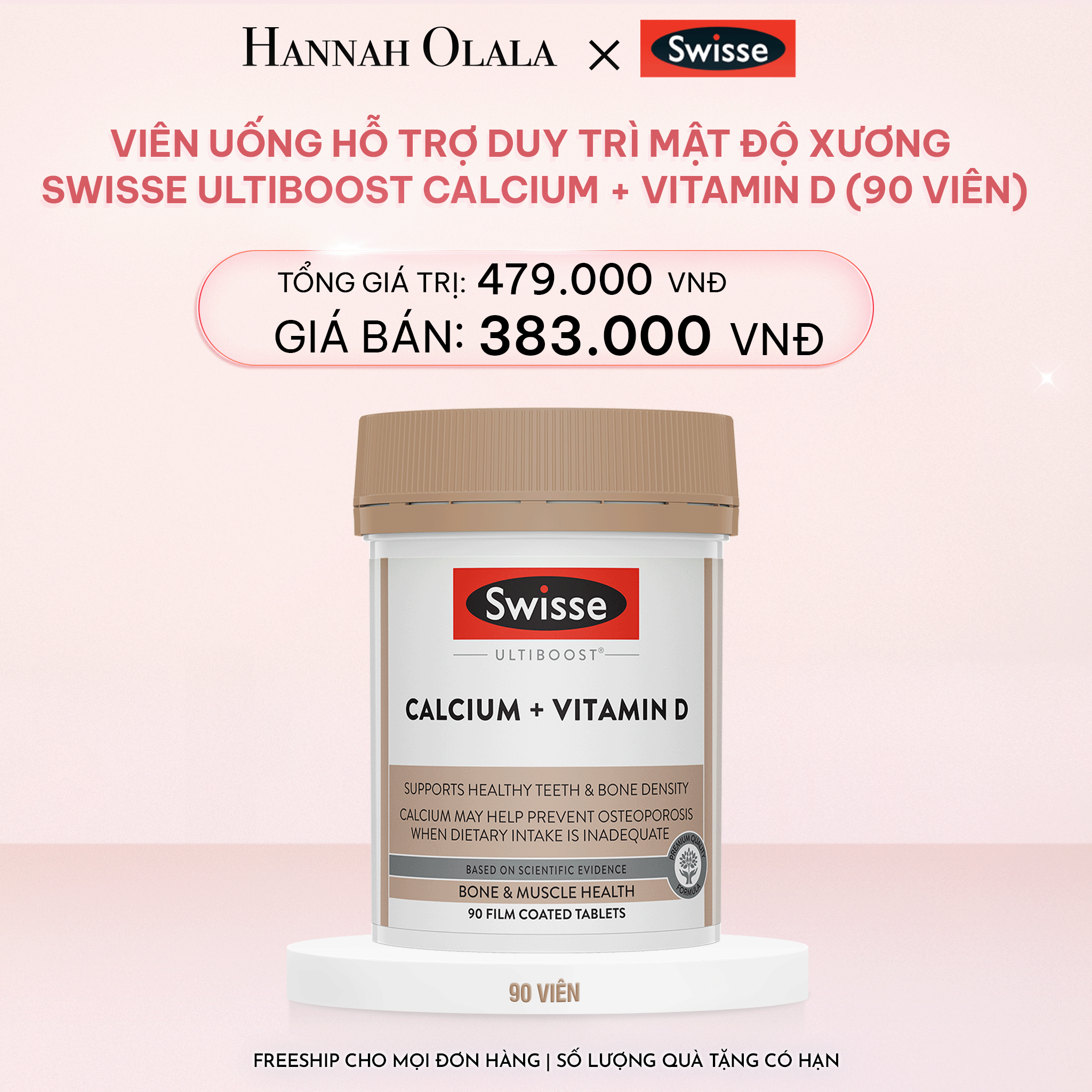  E722_DEAL 5: VIÊN UỐNG HỖ TRỢ DUY TRÌ MẬT ĐỘ XƯƠNG SWISSE ULTIBOOST CALCIUM + VITAMIN D (90 VIÊN) 