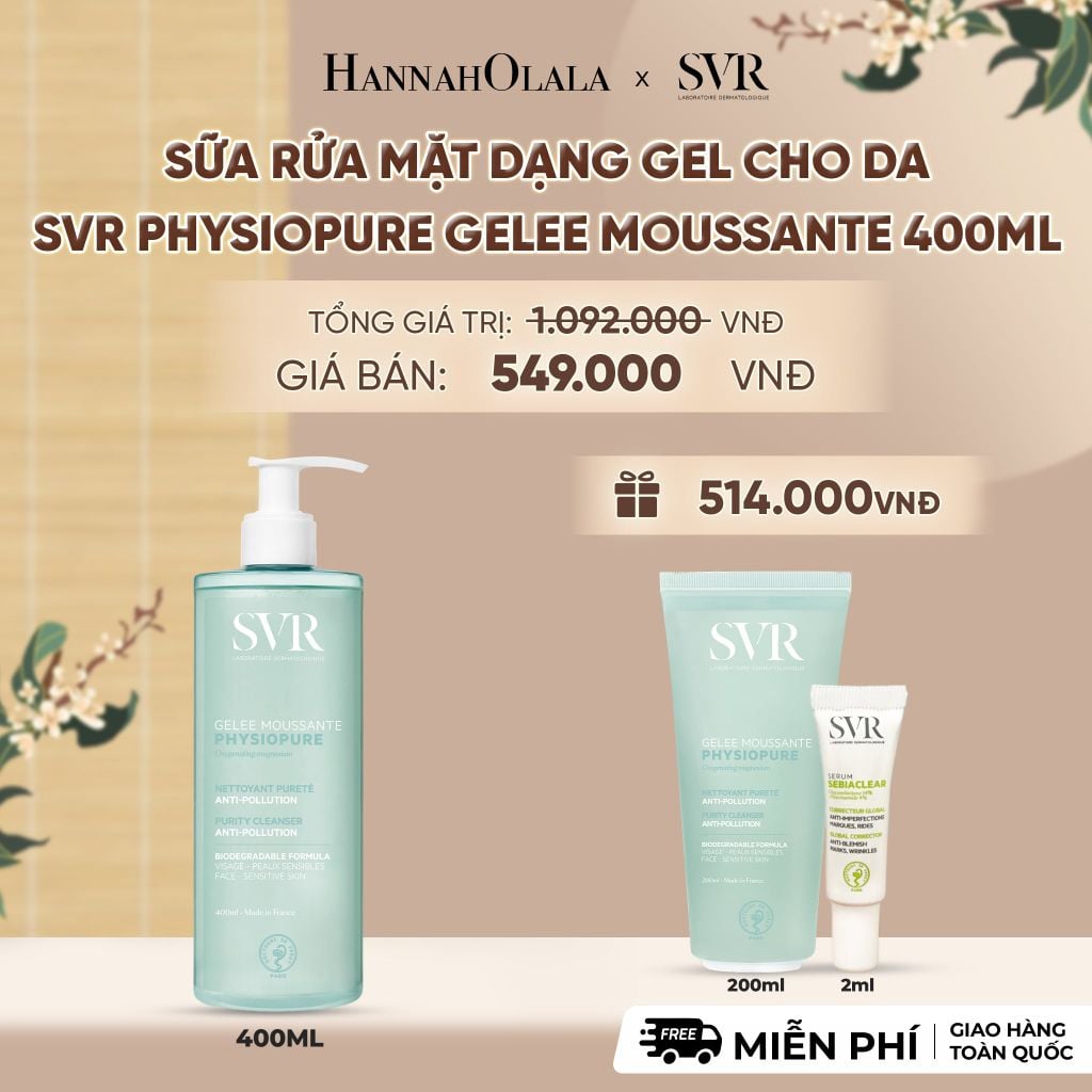  SỮA RỬA MẶT DẠNG GEL CHO DA NHẠY CẢM SVR PHYSIOPURE GELEE MOUSSANTE 400ML - DEAL 5 - A2018 