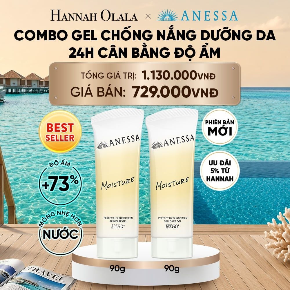  [PHIÊN BẢN MỚI] COMBO GEL CHỐNG NẮNG DƯỠNG DA 24H CÂN BẰNG ĐỘ ẨM ANESSA MOISTURE UV GEL SPF50+ PA++++ 90GX2 - DEAL 5_ D339 