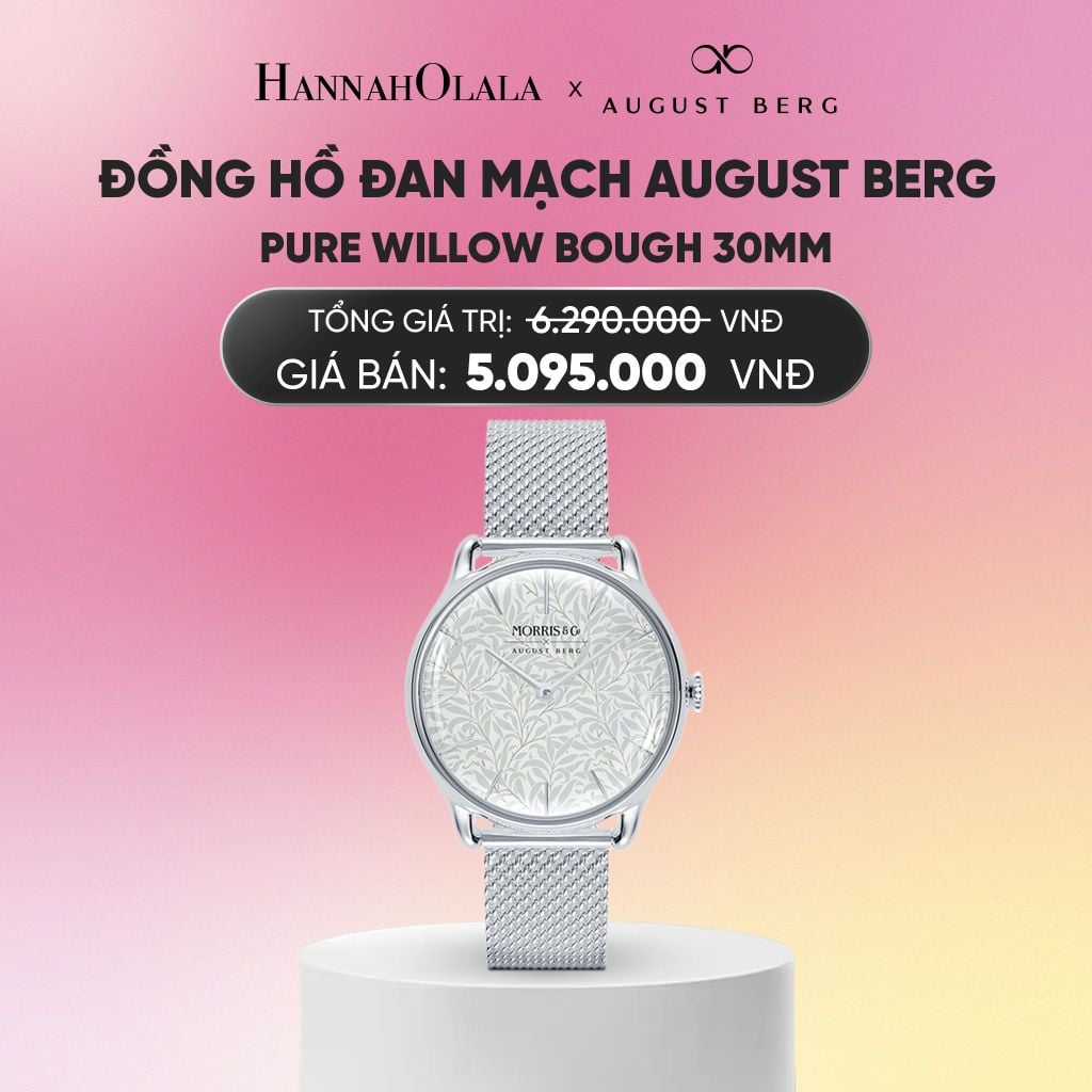 ĐỒNG HỒ ĐAN MẠCH AUGUST BERG X MORRIS & CO. - PURE WILLOW BOUGH 30MM - DÂY KIM LOẠI MESH - MÀU BẠC_A2292 