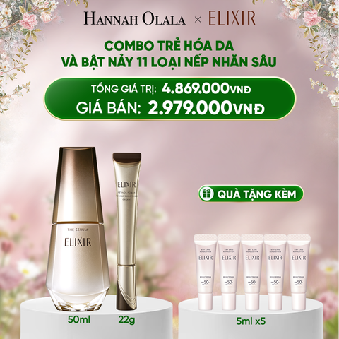  DEAL 5: COMBO SERUM KÍCH HOẠT TRẺ HÓA LÀN DA EIS THE SERUM AA 50ML & KEM DƯỠNG DA CẢI THIỆN 11 LOẠI NẾP NHĂN SÂU ELIXIR RETINOL POWER WRINKLE SMOOTHING CREAM 22G ( PHIÊN BẢN CẢI TIẾN MỚI) 