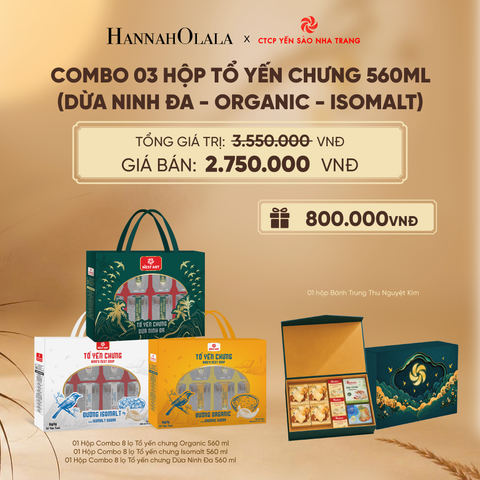  COMBO 03 HỘP TỔ YẾN CHƯNG 560ML (DỪA NINH ĐA- ORGANIC- ISOMALT) - DEAL 5 - E71 