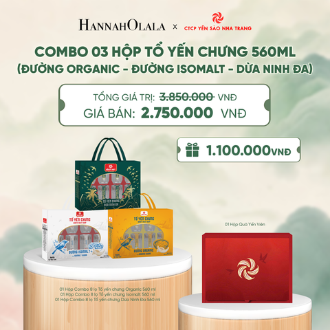  COMBO 03 HỘP TỔ YẾN CHƯNG 560ML (DỪA NINH ĐA- ORGANIC- ISOMALT) - DEAL 5 - A2020 