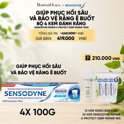  BỘ 4 KEM ĐÁNH RĂNG SENSODYNE REPAIR & PROTECT DEEP REPAIR 100G GIÚP PHỤC HỒI SÂU VÀ BẢO VỆ RĂNG Ê BUỐT 