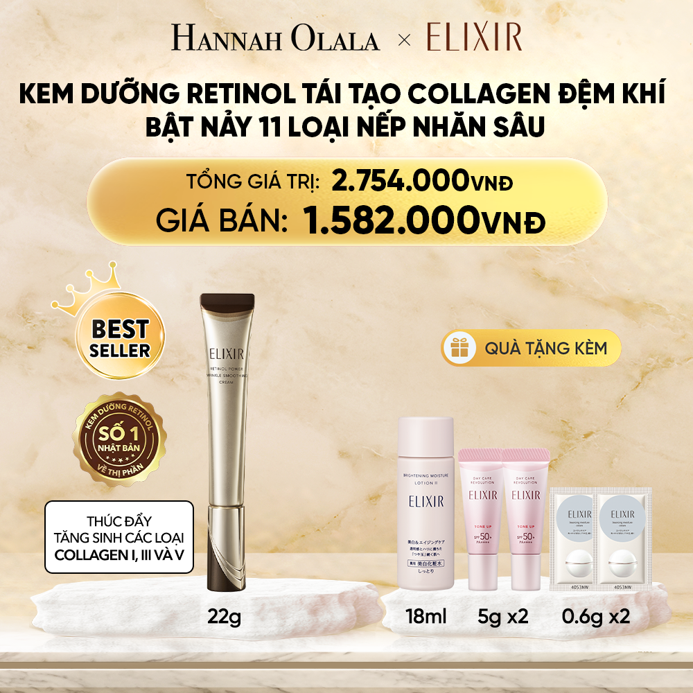  DEAL 5: KEM DƯỠNG DA CẢI THIỆN 11 LOẠI NẾP NHĂN SÂU ELIXIR RETINOL POWER WRINKLE SMOOTHING CREAM 22G ( PHIÊN BẢN CẢI TIẾN MỚI) 