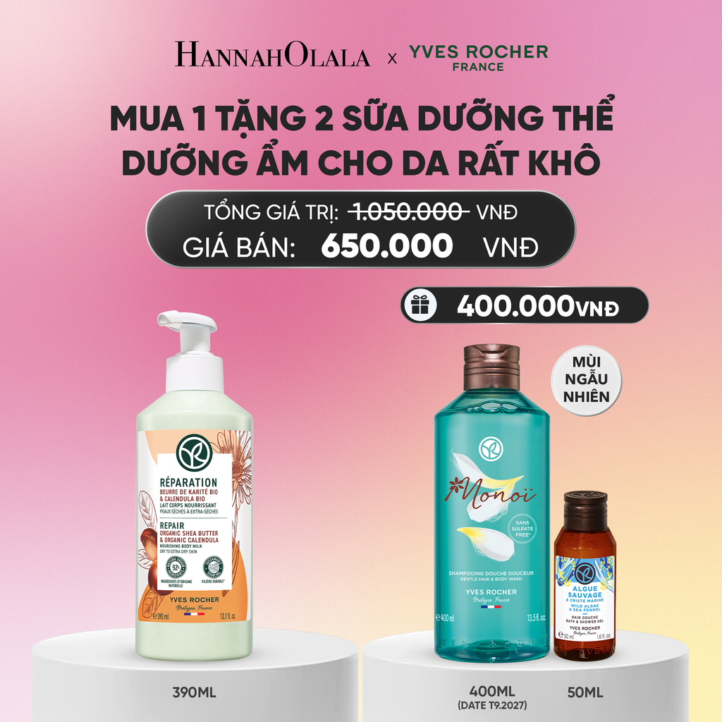  MUA 1 TẶNG 2 SỮA DƯỠNG THỂ DƯỠNG ẨM CHO DA RẤT KHÔ TẶNG SỮA TẮM HƯƠNG HOA SỨ TIARÉ MONOI + MINI SỮA TẮM HƯƠNG BIỂN_A55 