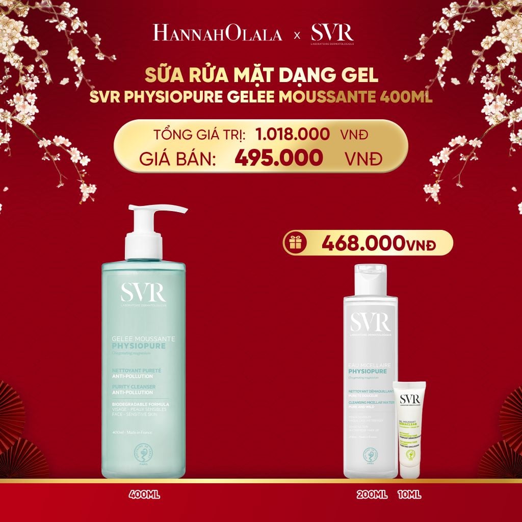  A1195_DEAL 05: SỮA RỬA MẶT DẠNG GEL CHO DA NHẠY CẢM SVR PHYSIOPURE GELEE MOUSSANTE 400ML 