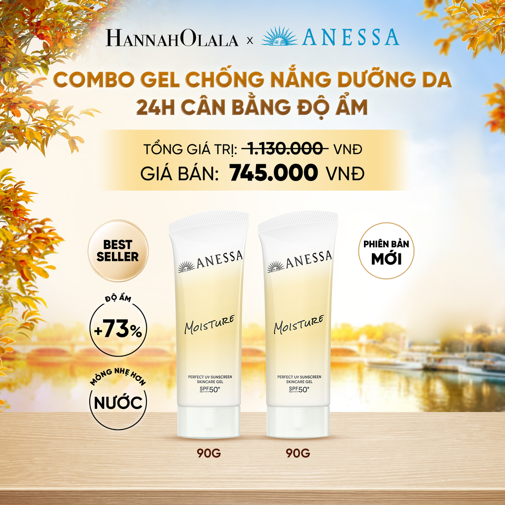  [PHIÊN BẢN MỚI] COMBO GEL CHỐNG NẮNG DƯỠNG DA 24H CÂN BẰNG ĐỘ ẨM ANESSA MOISTURE UV GEL SPF50+ PA++++ 90GX2 - DEAL5 - E98 